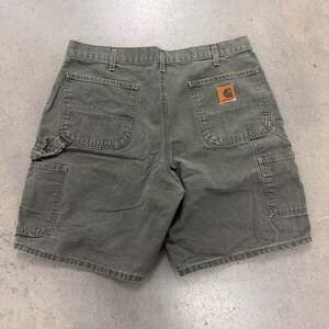 Vintage Carhartt B25 MOS Moss Green Faded Carpenter Duck Canvas Shorts Size 36